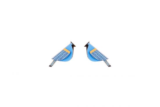 Drewniane kolczyki Blue Cutebird Earrings